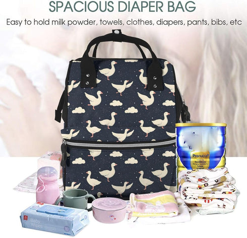 DXITROMI Backpack Mommy Backpack, Baby Doll Diaper Bag - White Cute Goose Print Bag, Tactical Infant Baby Fashion