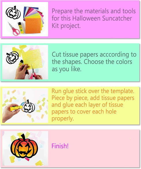 VHALE Suncatchers Craft Kit - 3 Sets (9 Cutouts) with Tissue Papers for Stained Glass Effect, Window Art, Classroom