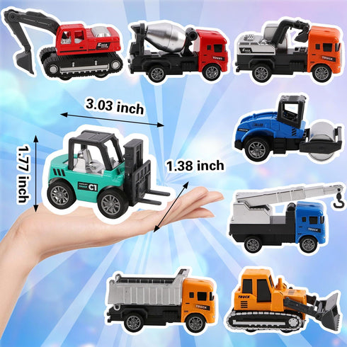 Tunmiok 8-in-1 Set, 3 4 5 Mini Die Cast Alloy Construction Vehicle Pull Back Toy Cars for Year Old Boys Girls, Outdoor