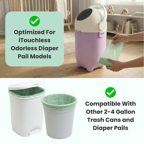 (90 Count) 3 Pack iTouchless Universal Diaper Pail & Trash Can Refill Bags - Heavy Duty & Tear-Resistant Nursery Liners