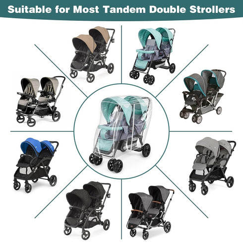 Double Stroller Rain Cover, Waterproof Weather Shield for Tandem Double Stroller, Twins Stroller Cover