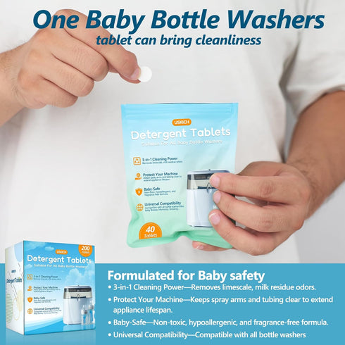 200Pcs Momcozy,Deep Detergent Washing Tablets for Cleaning Baby Brezza Bottle Washer,Compatible with All Brands Baby