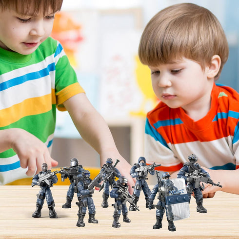 SWAT Model Equipment Assembly Building Block Toys, 8 PCS City Police Action Mini-Figures with Military Weapons