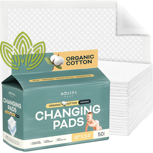 Organic Cotton Disposable Changing Pad Liners | Large 18x24 Hypoallergenic Ultra Absorbent