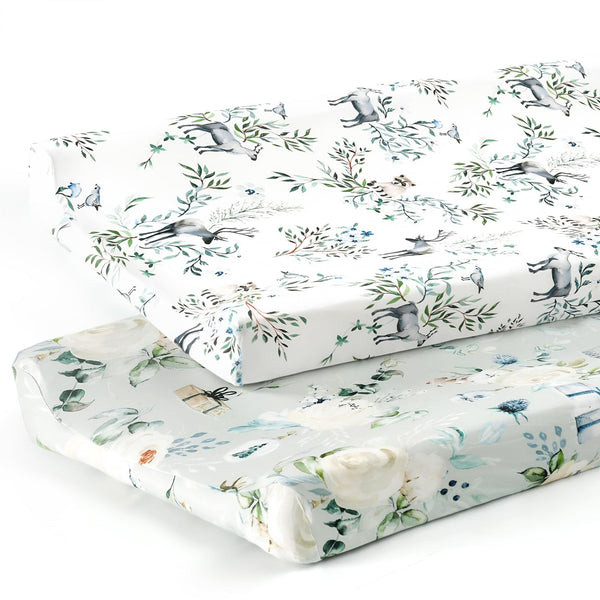 GRSSDER Stretch Ultra Soft Jersey Knit Changing Pad Cover Set 2 Pack – Fit 32"/34" x 16" Pads, Pretty Pattern