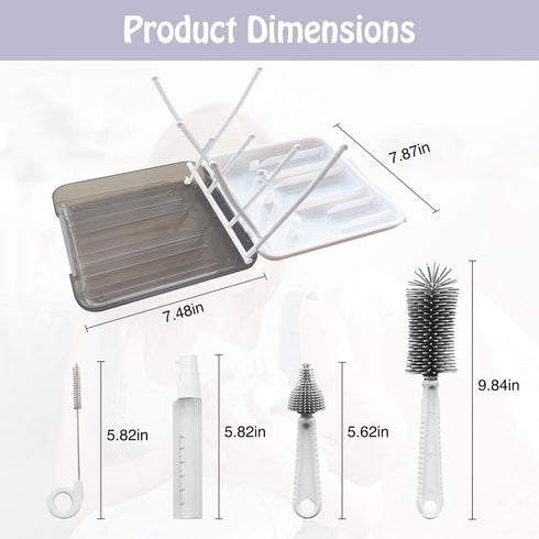 Brush,6 1 Baby Bottle in Bottle Cleaner Brush Kit with Extendable Silicone Bottle Brush, Drying Rack, Nipple Brush