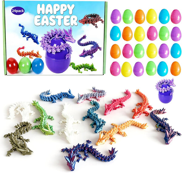 IRRONN 24Pcs Easter Eggs with 3D Printed Dragons Inside,Articulated 3D Printed Dragon for