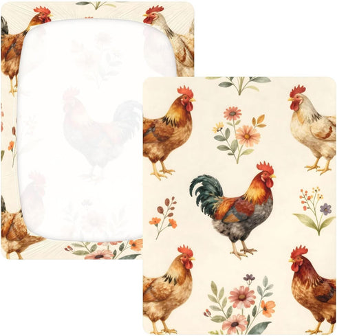 CZXW 52" 28" Farm Roosers Hens Crib Sheets Fitted x Natural Cotton Soft & Breathable for Baby Crib Mattress