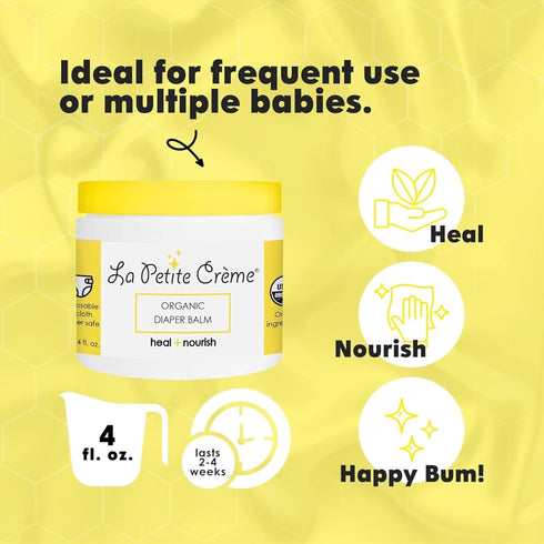 La Petite Creme Organic Diaper Balm (1 oz) - Gentle & Safe Healing Diaper Cream - USDA Certified Organic Baby Lotion