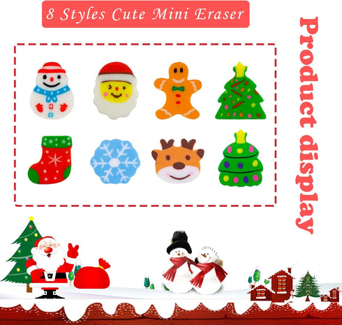 300 Pieces Christmas Mini Erasers Assortment for Kids Pencil Erasers Bulk Party Favor Gift