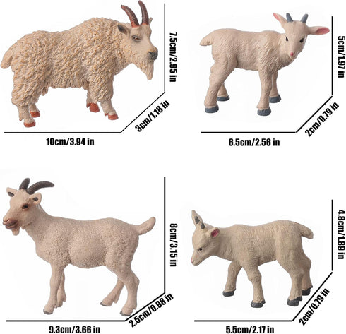 Animal Figures 4pcs Plastic White Goat Animals Action Model Science Project, Learning Educational Toys, Birthday Gift, Cake Topper, for Kids