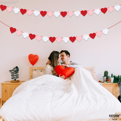 KatchOn Red Felt Heart Garland, 8.2 Feet, No DIY, Heart Decorations for Anniversary and Engagement Parties