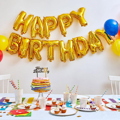 Happy Birthday Aluminum Foil Banner Balloons for Birthday Party Decorations and Supplies in Gold