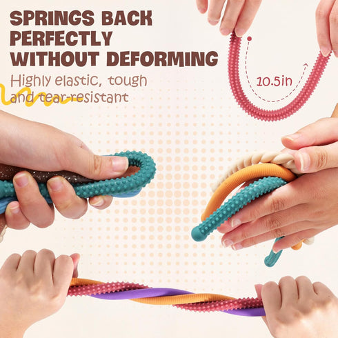 Fidget Sensory Autism Toys Kids - Textured Stretchy Strings for Adults ADHD Children Stress, Flexible & Durable Quiet