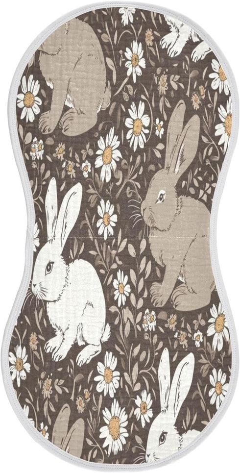 Bulletgxll White and Brown Rabbits Unisex Baby Burp Cloths Set of 4, Soft