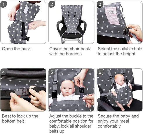 Pssopp Baby Chair Feeding Belt, Portable Adjustable Baby Travel High Chair Booster Safety Seat Strap Harness Belt(Grey