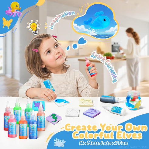 Poonoo 6-12, 25 20 Crafts Kits Toys - Birthday Gifts for Girls & Boys Molds Colors Magic Water Elf Toy Kit, Aqua Fairy