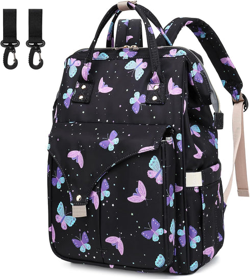 Mimfutu Butterfly Diaper Bag Backpack for Baby Girls Boys, Large Capacity Multifunction Waterproof
