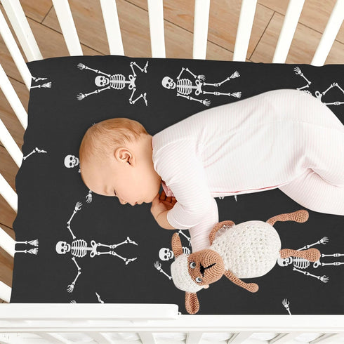 FUGIDOG 27 39 inch Halloween Skeleton Baby Crib Sheets for Boys Girls Soft Breathable Baby Sheet Fitted Crib Sheet
