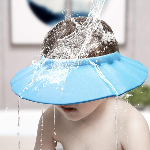 Soft Adjustable Baby Shower Cap, Bath Head Cap Visor for Washing Hair, Toddler Bathing Protection (Blue)