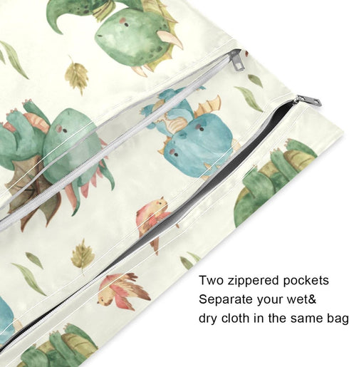 GOODOLD 2 Watercolor Dragon Wet Dry Bag for Baby Cloth Diaper Waterproof Reusable Travel Wet Bag with Two Zippered