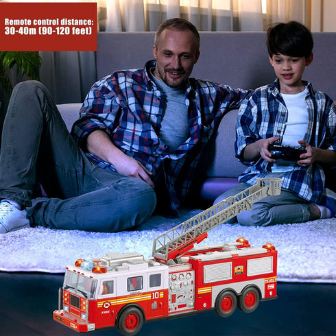 14" Liberty Imports RC Fire Truck - Big Remote Control Toy Fire Truck - Rescue Fire Engine with Flashing Lights