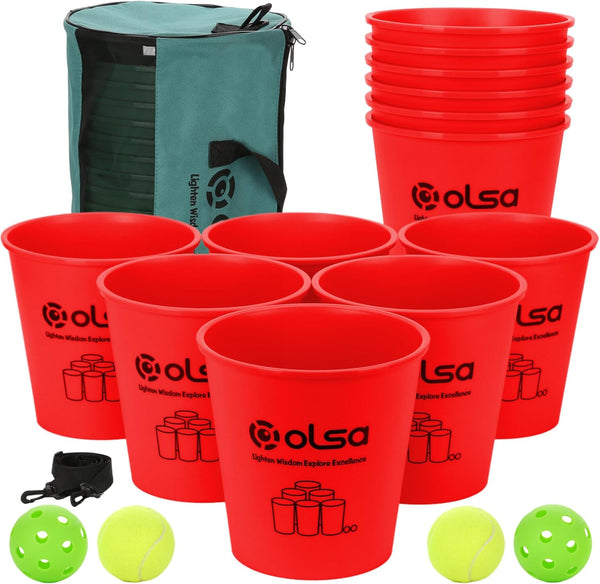 OLSA Yard Pong Games, Giant Outdoor Game with 12 Buckets, Balls, Carrying Bag for Beach Camping Lawn Fun