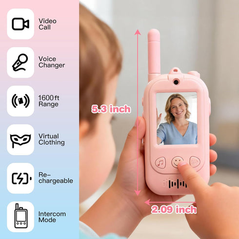 SKYROKU 1600ft 4-10 (2 Pack) Video Walkie Talkies for Kids with AI Voice Changer & Magic Virtual Costumes, Long Range