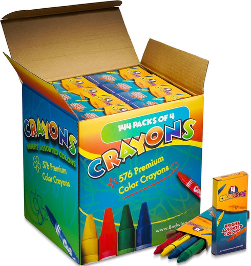 576 144 4-Packs, Bedwina Bulk Crayons - Crayons - Case of Premium Colors Bulk School Supplies for Kids and Toddlers