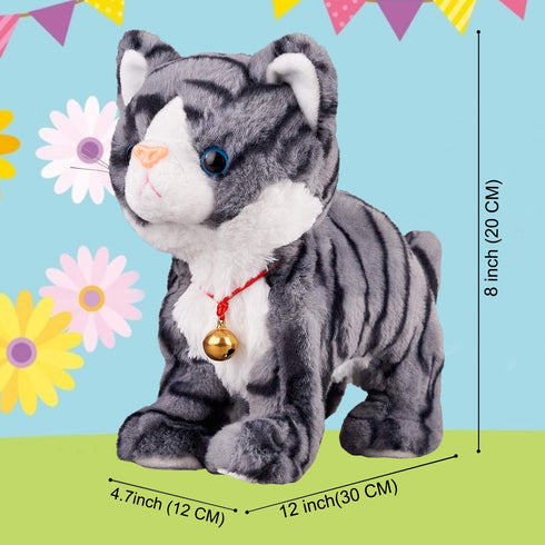 Marsjoy L:12" Pattern Gray Robot Cat Plush Cat Stuffed Animal Interactive Cat, Meow Kitten Touch Control, Electronic