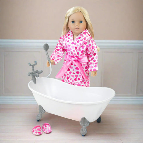 Set 18" Sophia's Classic White Clawfoot Bathtub with Handheld Shower Head and Faucet Furniture for Dolls, White/Silver