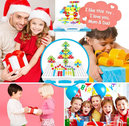 Educational Toys Building Blocks, 244 Pieces Electric Screwdriver DIY Kit for Kids Ages 4-10
