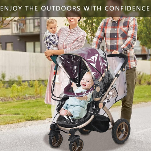 Universal Stroller PVC Rain Cover, Weather Shield Bug for Baby Travel Windproof Carseat Canopy Protection from Dust Snow Shade Shield Netting Plastic Transparent Stroller Accessories Ventilation Clear