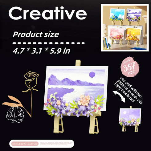 WULOBOOI Set, Mini Flowers Picture Frame Building Desk Decor Block Easel for Message Stickers and Painting Photo Frame