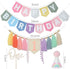1st DCJHFJ Pastel Macaron Rainbow High Chair Banner Felt Happy Birthday Banner Pre-Strung Birthday Party Decorations