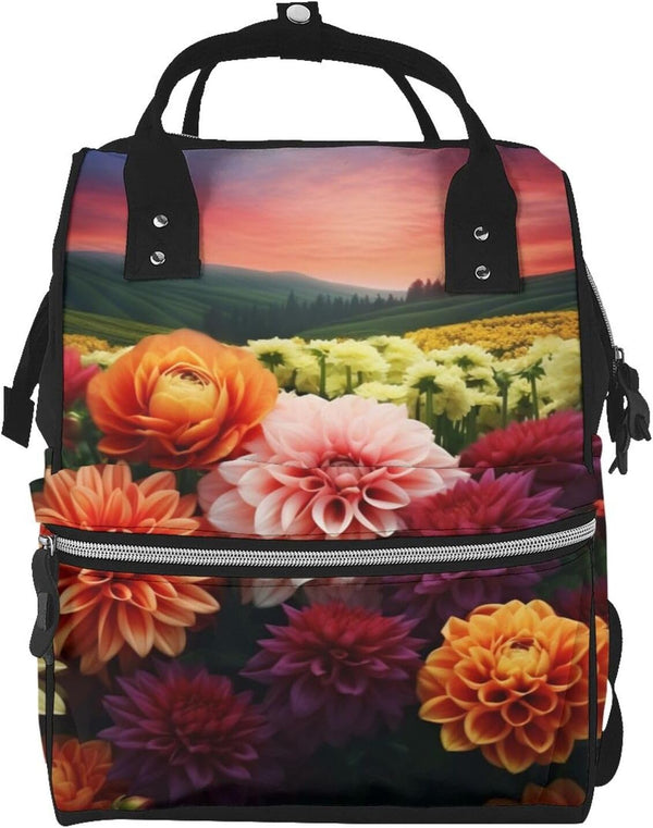 HCBPWVQA Beautiful Colorful Flowers Diaper Bag with Changing Pad and Pacifier Holder, Multifunction