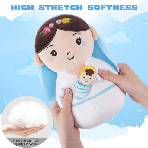 8-Inch Set, Virgin Mary Plush Doll, Mother Mary Stuffed Plushie Pillow Holding Baby Jesus, Catholic Toys for Kids, Baby
