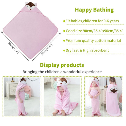 Swimming 0-6T, MICHLEY Unisex Baby Animal Hooded Bath Towel Soft Cotton Beach Bathrobe for Pink Fox