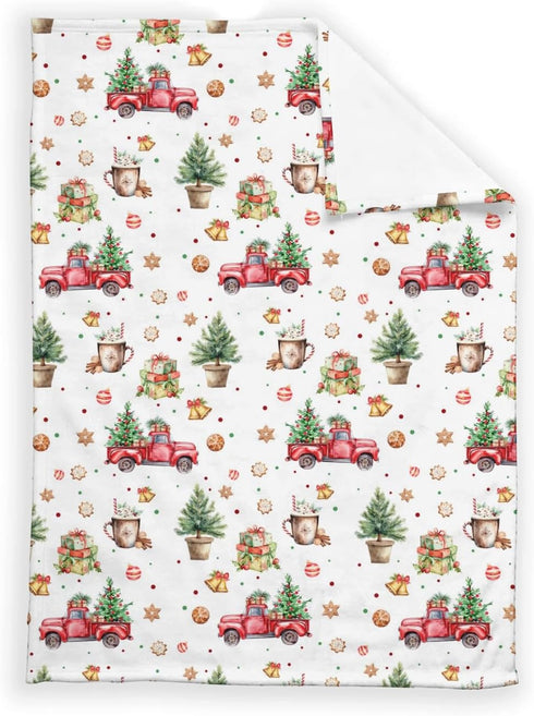 SqtmuHLuo Red Baby Christmas Blanket Boys Girl Gifts First Christmas Tree Red Car Baby Nursery Bed Receiving Blankets