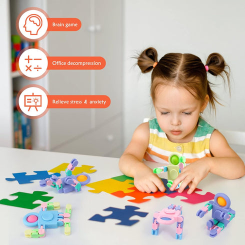 8 Hanaive Pcs Robot Fidget Spinners for Kids Transformable Fingertip Gyro Chain Toy Deformable DIY Stress Relief Fidget