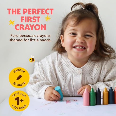 100% (12 Pack) 1-3, 1 Honeysticks Pure Beeswax Crayons - Non Toxic Crayons for Toddlers Safe for Baby from Year Old