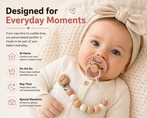 Personalized BPA Free Pacifier & Clip Natural Rubber Baby Pacifier with Custom Name Soft, Safe & Soothing for Newborns