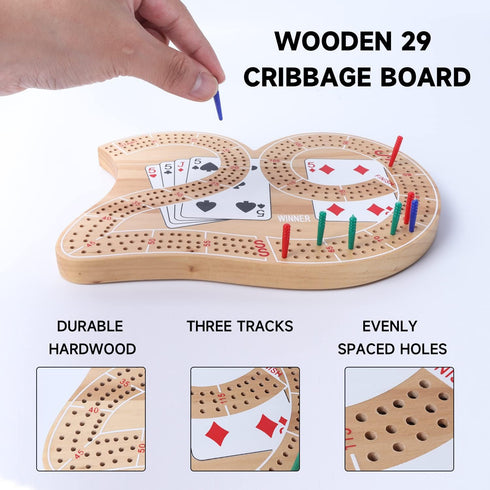 GSE Wooden 3-Track 29 Cribbage Board Game - Classic Three-Person Cribbage for Kids Adults Family Games