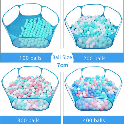 Portable Cute Blue Hexagon Children Ball Pit, Indoor/Outdoor Easy Folding Play Pool with Carry Tote