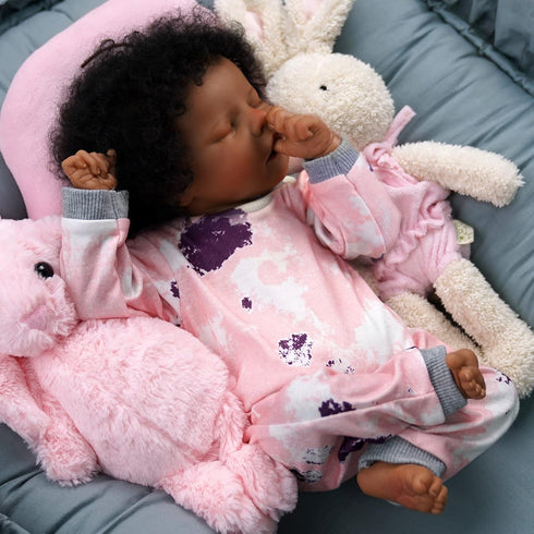 JIZHI Lifelike Reborn Baby Dolls - 17 Inch African American Soft Body Realistic Newborn Baby Doll with Gift Box