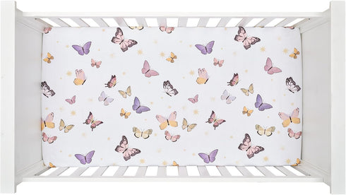 100% Lambs & Ivy Butterfly Dreams Breathable Cotton Fitted Baby Crib Sheet