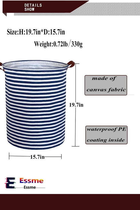 ESSME 2pack Kids Laundry Hamper, Collapsible Blue Storage Basket with Waterproof PE Coating, Canvas Fabric
