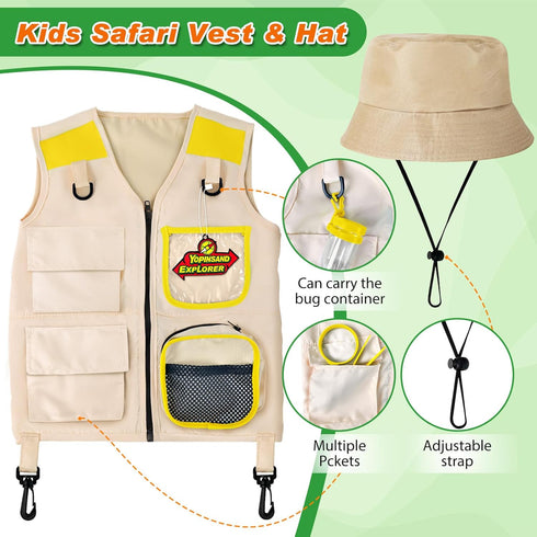 Kids Explore Kit & Bug Catcher Kit - Outdoor Exploration Set with Safari Vest & Hat, Ideal Camping Toys