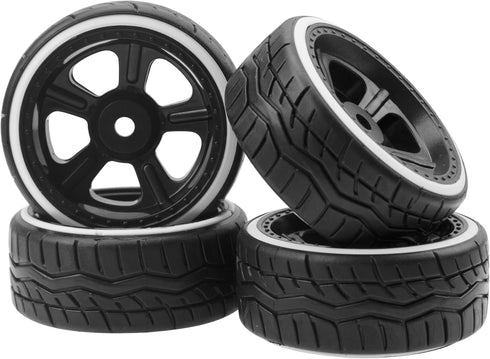 1/10 RC Hard Plastic Drift Tires & Wheel Rims, 12mm Hex Compatible with HSP 94123 Tamiya TT01 TT02 Kyosho Traxxas