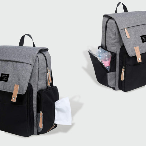 Land Backpack Diaper Bag Large Capacity for Baby Care Wide Open Design and Waterproof Fabric for Mom Dad (New Grey